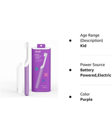 Quip Kids Electric Toothbrush - Sonic with Small Brush Head, Travel Cover & Mirror Mount - Purple - Buy Online on GoSupps.com