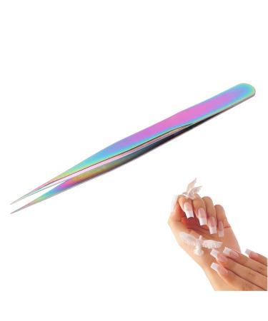 Nail art tweezers - professional just tweezers stainless steel pointed eyelash extensions tweezers colorful false eyelashes propping tweezers plugs manicure tools for eyebrows nail art