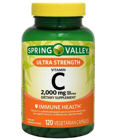 Spring Valley Ultra Strength Vitamin C Vegetarian Capsules Dietary Supplement 2 000 mg 120 Count + Daily Supplement Tracker Sticker