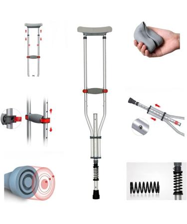 LINYUES Folding Adult Underarm Crutches Aluminum Adjustable Medical Crutches w/Spring Portable Axillary Crutches for Sports Injuries and Travel Height 4'5''- 6'3'' - Buy Online on GoSupps.com