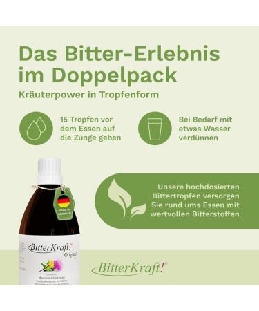 Bitter Power! Organic Bitter Drops - Hildegard von Bingen Formula | 100% Natural Vegan | 2x200ml High-Dose from 9 Exquisite Herbs - Buy Online on GoSupps.com