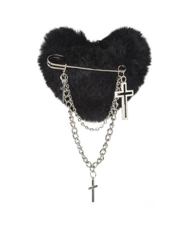 hgnxa Plush Heart Shape Side Hair Clip with Dangle Duckbill Hairpin for Woman Carnivals Taking Photo -slip Hairpin Black