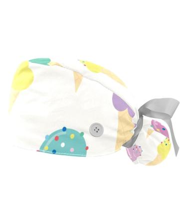 Colorful Ice Cream Cones Pattern Scrub Caps Hats Women Bouffant Working Hat Ponytail Holder for Women Long Hair Covers 2PCS Pattern 01 - Buy Online on GoSupps.com