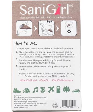 SaniGirl Female Urinal | Women Pee Cup Standing Up | Disposable Urinal for Women Female Pee Funnel | Women Urinal for Travel | Camping Female Urination Device Camping Essentials for Women (Pack of 20) 20 Count (Pack of 1) - Buy Online on GoSupps.com