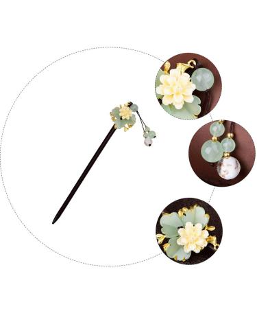 Lurrose Wooden Hair Stick with Resin Flower Tassel - Classical Chinese Hairpin for Bride, Kimono Hair Ornament - Buy Online on GoSupps.com