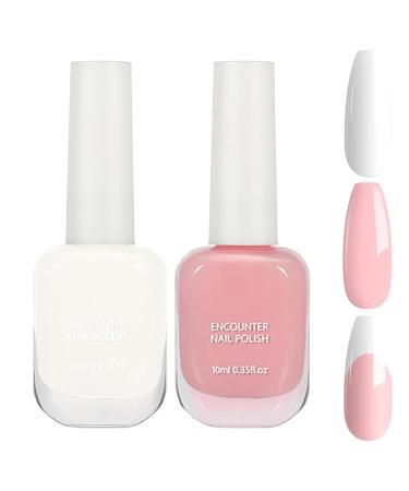 Nail Polish Set Pink & White Nail Polish 2 Color Quick Dry Water-Based Nail Gel Chip-resistant Peel off Nail Polish Kit for DIY Nail Art French Manicure At Home No Need Cure