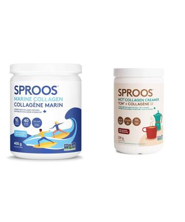 Sproos Premium Marine Collagen Peptide Powder | Wild-Caught Non-GMO and Gluten-Free & MCT Collagen Creamer | 5 G Wild-Caught Marine Collagen 5 G MCT Powder | Dairy Free - 220g Tub
