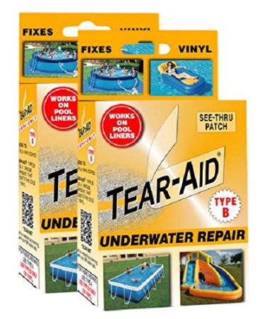 TEAR-AID Underwater Repair Kit  Type B Clear Patch for Vinyl and Vinyl-Coated Materials  Repairs Underwater Cracks  Works on Pool Liners  Orange Box Underwater Repair (Pack of 1)