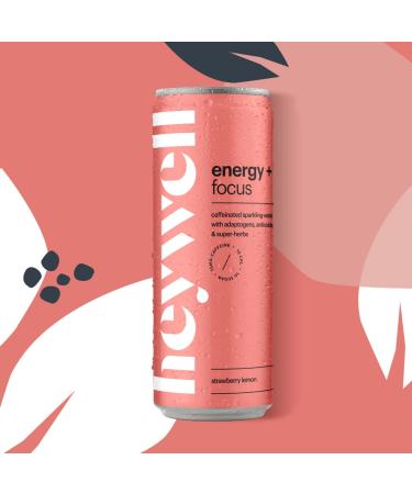 heywell sparkling adaptogenic water energy + focus caffeinated strawberry lemon - 12pk 12oz cans - Buy Online on GoSupps.com