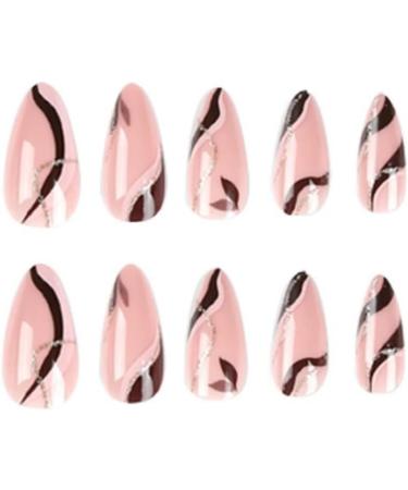 24 Pcs Glitter Wavy Stiletto False Nails Short Maroon French Press on Nails - With Nail Glue & Almond Stick on Nails - Women's Fake Nails for Nail Art - Buy Online on GoSupps.com