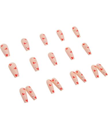 JustoTry 24 Pcs Long Red Heart Diamond Press on Nails - Ballerina Stick on Acrylic False Nails for Women - Nail Art Decoration - Buy Online on GoSupps.com
