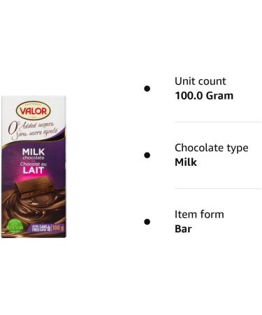 Valor Sugar Free Keto Low Carb Diabetic Chocolate Bar 100g - Gluten Free, No Added Sugar, Stevia Sweetened - Perfect for Diabetics and Celiacs - Buy Online on GoSupps.com