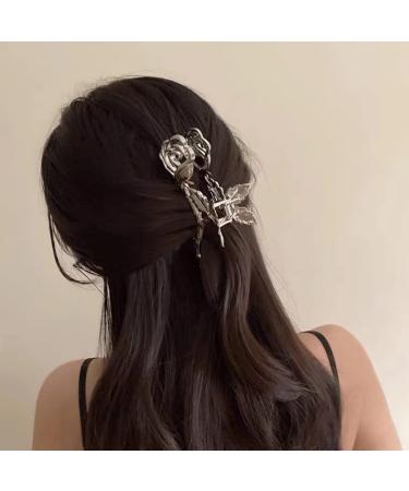 Rose Shape Silver Hair Claw Clip - Nonslip Metal Hair Catch for Thin & Thick Hair - Gold Hairpin Accessory for Women - Buy Online on GoSupps.com