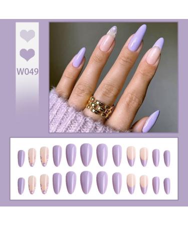24Pcs/Set Press On Nails Purple Flower Nail Beauty French Gentle Purple Long pointed False Nails Acrylic Fake Nails Full Cover Nails Tips Artificial Finger Manicure Press on nails for Women and Girls - Buy Online on GoSupps.com