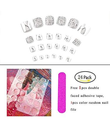 Fairvir 24pcs Silver Mirror Acrylic False Toenails - Full Cover Sequins for Women & Girls | International Shipping - Buy Online on GoSupps.com