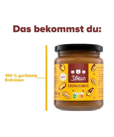 3Bears Peanut Butter - 100% Roasted Nuts Gluten-Free & Vegan Creamy Taste - 4 x 250g - International Shipping Available - Buy Online on GoSupps.com