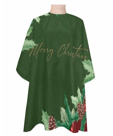 Christmas Barber Cape - Salon Hair Cutting Cape for Women Men Kids Adults Berries Pinecone Green Merry Christmas Haircut Cape with Adjustable Elastic Neckline Hairdressing Stylist Cape Accessories 1 piece 55x63 Inch Red Dark Green