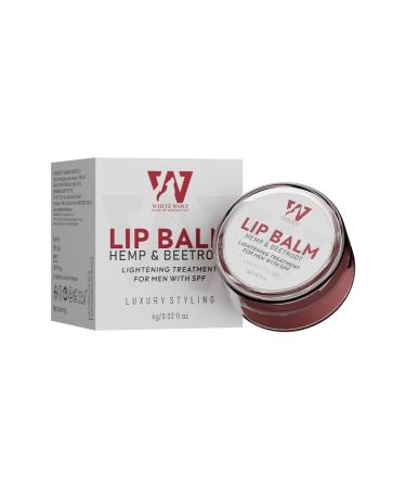 White Wolf Men's Lip Balm Beetroot & Hemp with SPF Brightening & Repair for Smokers Lips Fades Pigmentation Heals & Hydrates with Vitamin E Castor Coconut & Olive Oils 6g