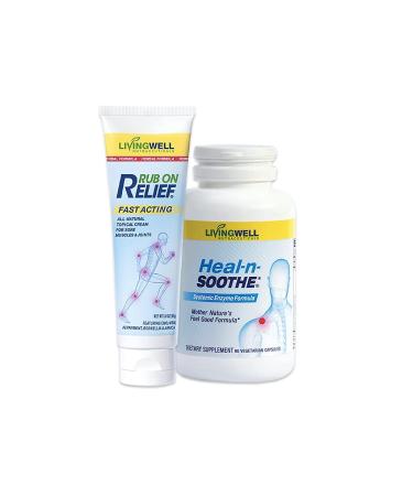 HEAL-N-SOOTHE Rub On Relief Fast Acting Natural Ache Relief Cream & Supplement Proteolytic Enzyme