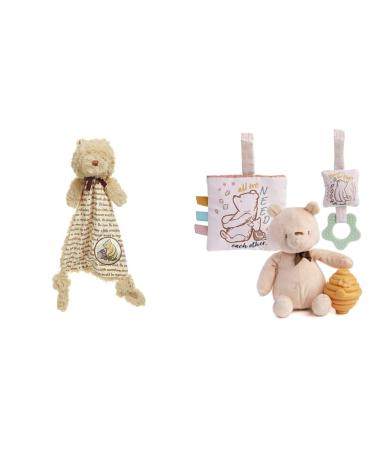 Disney Baby Classic Winnie The Pooh Lovey Blanket & Classic Pooh 4 Piece Set with Pooh Stuffed Animal Squeaker Toy Crinkle Square and Teether