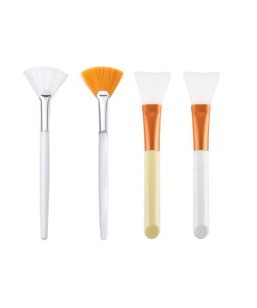 Fan Brushes Silicone Brushes for Facials, 4 Pcs Face Mask Applicator Brushes Makeup Skin Care Tools for Glycolic Peel Mud Mask Cosmetic Yellow