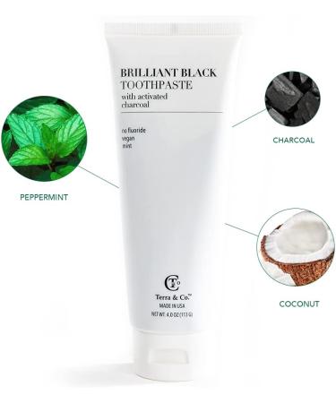 Terra & Co. Brilliant Black Toothpaste - Mint Flavor, 4 oz | Natural Whitening & Fresh Breath - Buy Online on GoSupps.com