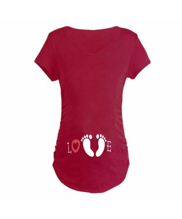 Maternity Top Short Sleeve Funny Pregnancy Tee Cute Pregnant Women T Shirts (Love Wine Red L)