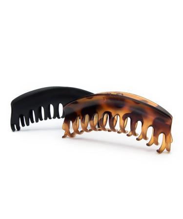 Kitsch Large Hair Clips for Women - Jumbo Dome Hair Claw Clips for Thick Hair | Big Hair Clip & Claw Clip for Teen Girls | Stylish Banana Clip | Hair Styling Accessories for Women (2pc Tortoise&Black)