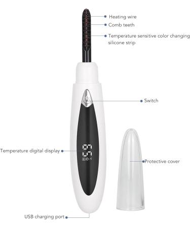 Heatedh Curler with 3 Gear Temperature Adjustment Built-in Battery LED Display Fits Lashes Use Mascara (White) - Buy Online on GoSupps.com
