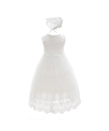 Leideur Baby Long Christening Gowns White Baptism Dress Special Occasion Dresses for Girls Birthday 12-18 Months White 2