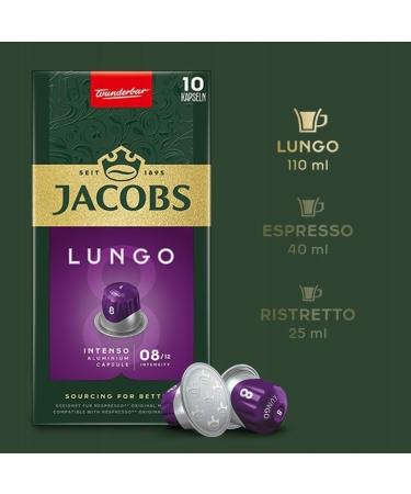 Jacobs - Capsules de caf Lungo 8 Intenso 10 capsules compatibles Nespresso * (Caf moulu) | Poids Total 52 grams - Buy Online on GoSupps.com