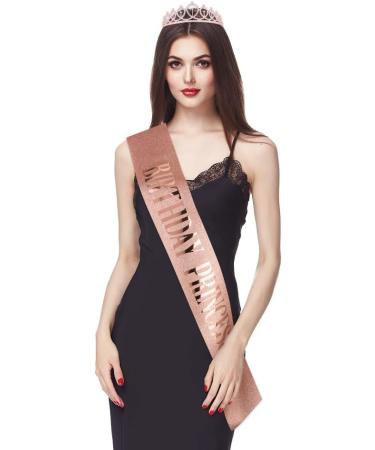 Rosavida Birthday Princess Sash & Tiara Kit - Glitter Sash & Crown Set for Women & Girls (Rosegold) - Buy Online on GoSupps.com
