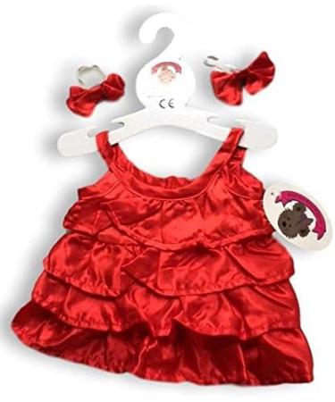 Frilly Satin Dress + Bows Outfit for Build a Bear | Red Teddy Bear Clothes - Buy Online on GoSupps.com