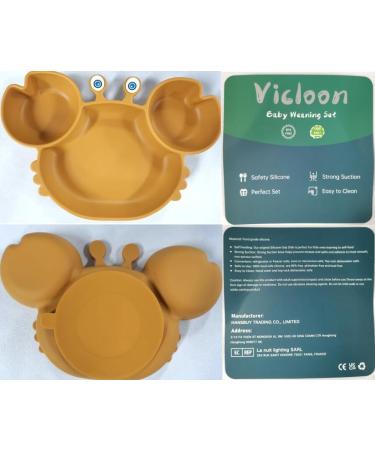 Vicloon Baby Suction Plate Baby Plate Silicone Suction Toddler Plates Self Feeding Training Divided Plate Non Slip Silicone Baby Weaning Plate for Most Highchairs Trays (Brown-Yellow) - Buy Online on GoSupps.com