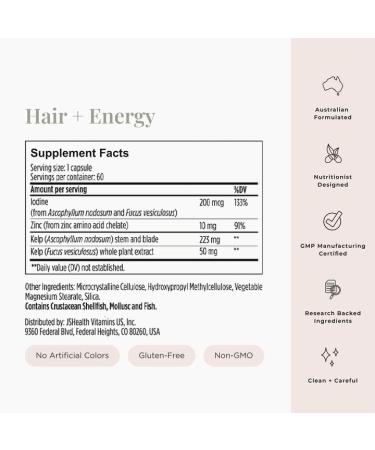 JSHealth Hair Formula - Vitamins for Hair Growth and Energy with Zinc and Iodine - Hair Loss Supplement for Men and Women (60 Capsules) 60 Count (Pack of 1) - Buy Online on GoSupps.com