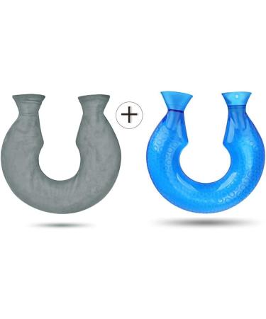 U Neck Hot Water Bottle with Flannel Cover | Washable Heat Pad for Neck Back & Shoulder Pain Relief - Grey Green - Buy Online on GoSupps.com