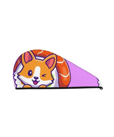 Corgi in Sushi Roll Microfiber Hair Towel Soft Super Absorbent Hair Towel Wrap for Women Coral Velvet Quick Dry Hair Cap for Long Curly and Thick Hair