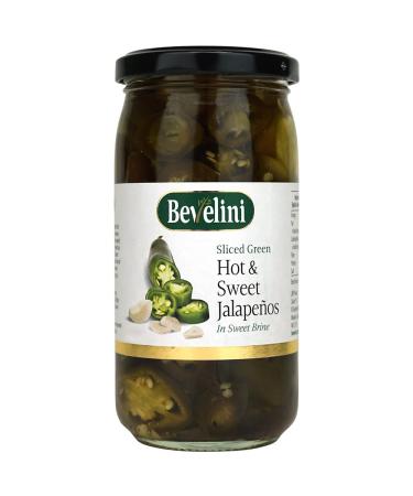 Bevelini Mediterranean Sliced Green Hot and Sweet Jalapenos in Sweet Brine 400g (Pack of 6)