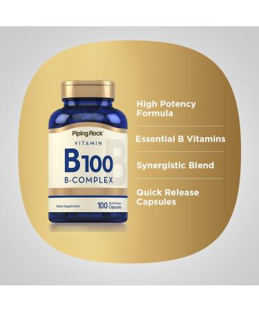 Piping Rock Vitamin B-100 Complex | 100 Capsules | Vitamins B12 B1 B2 B6 | Non-GMO Gluten Free Supplement 100 Count (Pack of 1) - Buy Online on GoSupps.com