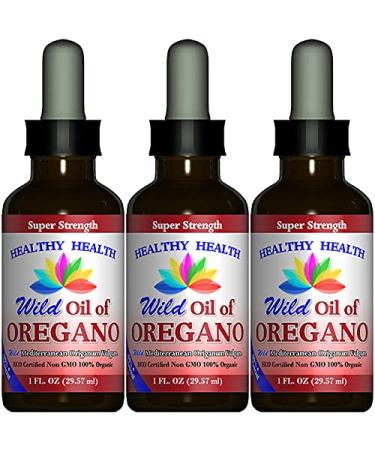 Healthy Health Oregano Oil - Wild Mediterranean - ECO Certified Organic (3 Pack) Super Strength 86% Carvacrol Liquid Immune Support Aceite de Oregano Non GMO 1 fl. Oz