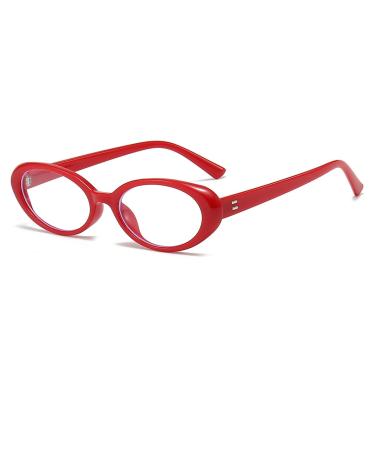 Oval Blue Light Blocking Glasses for Women Men Retro 90s Small Oval Frame Glasses Computer TV Eyeglasses (Red)