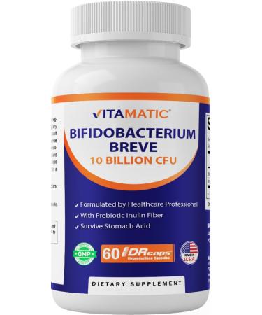 Vitamatic Bifidobacterium Breve - 10B per DR Capsule - 60 Count - Digestive Support - Made with Prebiotic Inulin Fiber