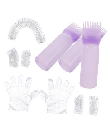 Housoutil 1 Set Shower Caps Pink Empty Lip Gloss Tubes Soccer Bows for Girls Bleach Kit Clear Gloves Shower Cap Root Comb Applicator Bottle Earmuffs Hair Purple Tool Kit