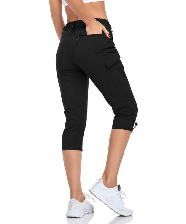 GymBrave Women's Hiking Cargo Pants - Quick Dry Capris for Outdoor Camping - UPF 50, Water Resistant, Zipper Pockets - Black, Medium - Buy Online on GoSupps.com