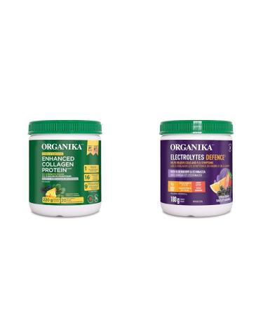 Organika Enhanced Collagen Protein Power Greens - with 16 organic fruits and vegetables & Electrolytes Defence with Elderberry and Echinacea- Citrus Berry - Immune System Support