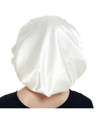Alnorm Extra Large Satin Sleep Cap - Double Layer White | One Size for Ultimate Comfort - Buy Online on GoSupps.com