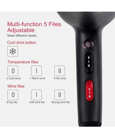 Professional Hair Dryer 2000W Ion Salon Fast Hair Dryer 3 Heat Levels 2 Speeds Travel Hair Dryer with Nozzle - Buy Online on GoSupps.com