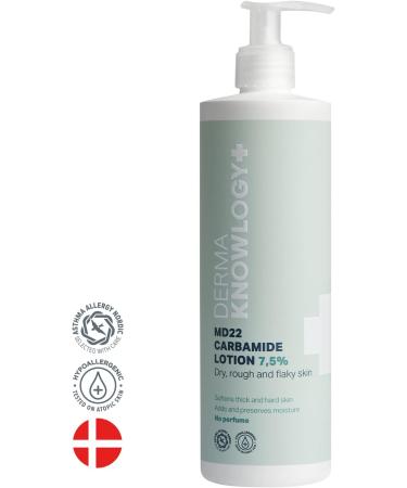 DermaKnowlogy MD22 Carbamide Lotion 7.5% | 400 ml | Urea Body Lotion Moisturising Cream for Rough & Dry Skin Allergy Sufferers Certified Body Cream Without: Perfume Parabens Silicones Dyes black - Buy Online on GoSupps.com
