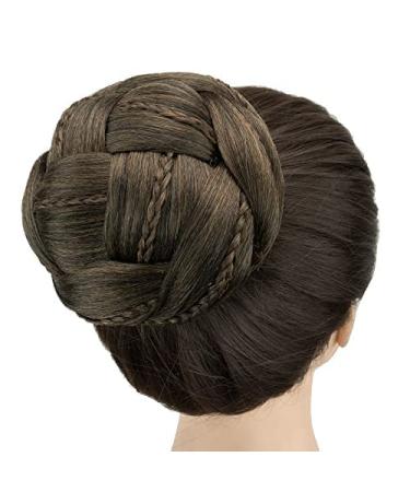 Imissu large size dancer braided chignon hair cover donut hair parts scrunchy hair node wig updo at wedding ceremony (mix brown)