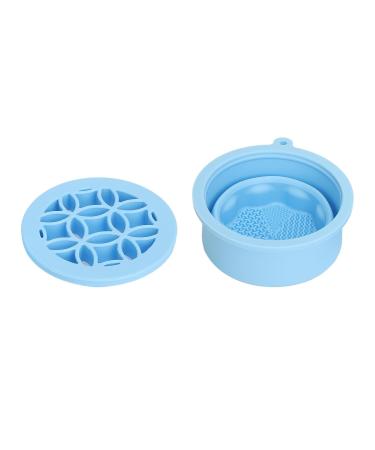 2 in 1 Makeup Brush Cleaner Bowl | Portable Folding Cleaning Mat with Drying Rack | Space-Saving Brush Cleaner in Blue - Buy Online on GoSupps.com